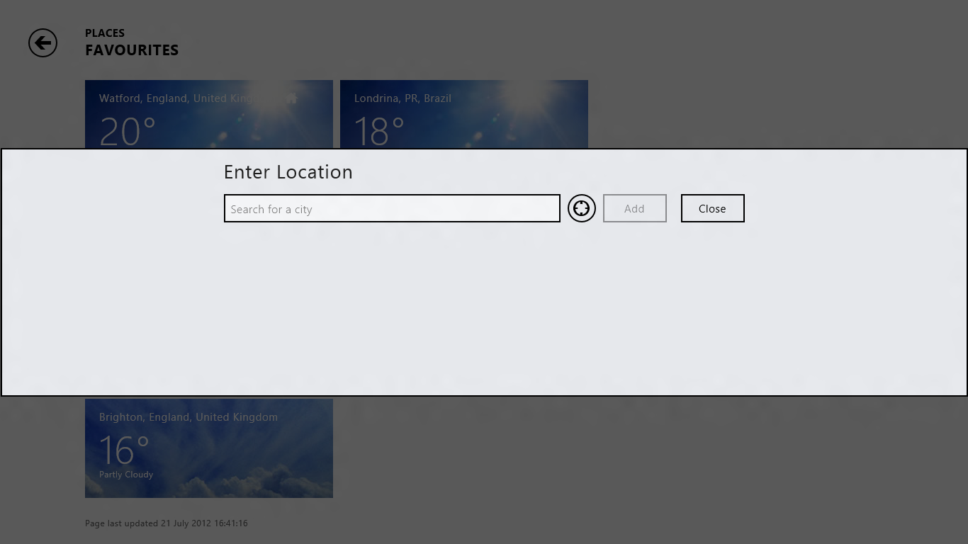 The input dialog in Weather App on Windows 8