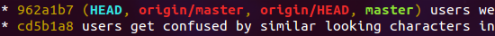 Git log result with --decorate(=short)